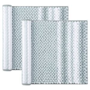 Chenille Bathroom Rug Set of 2 17"x24" Light Cyan and White